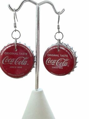 Coca-Cola Red Logo Bottle Cap Earrings with Silver Hardware